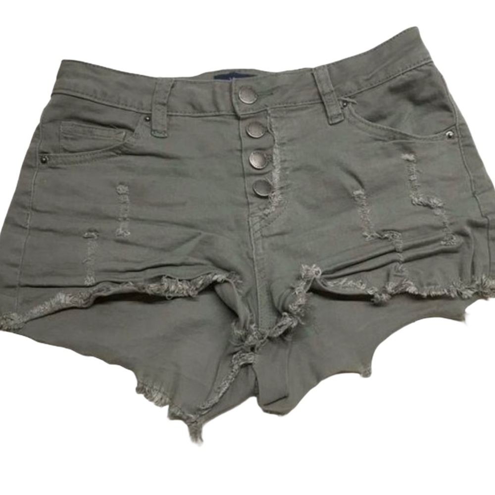 Angel Kiss Distress Short Denim Green Olive Army 1